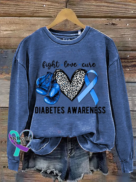 Fight Love Cure Diabetes Awareness Print Casual Sweatshirt LightBlue / S