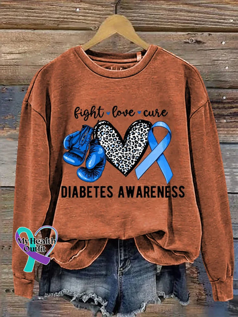 Fight Love Cure Diabetes Awareness Print Casual Sweatshirt Orange / S