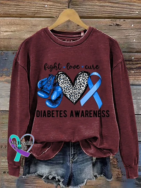 Fight Love Cure Diabetes Awareness Print Casual Sweatshirt Red / S