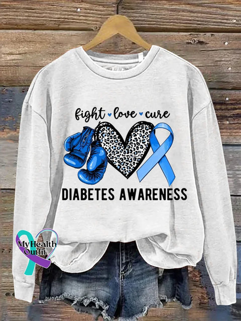 Fight Love Cure Diabetes Awareness Print Casual Sweatshirt White / S