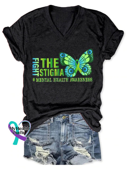 Fight The Stigma Mental Health Awareness Art Casual T-Shirt Black / S