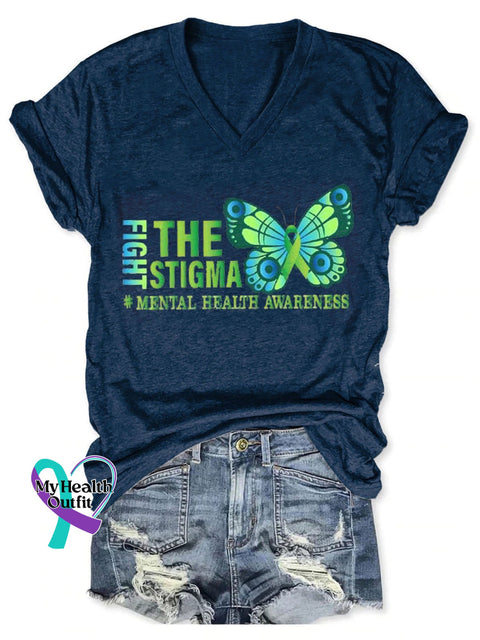 Fight The Stigma Mental Health Awareness Art Casual T-Shirt Blue / S