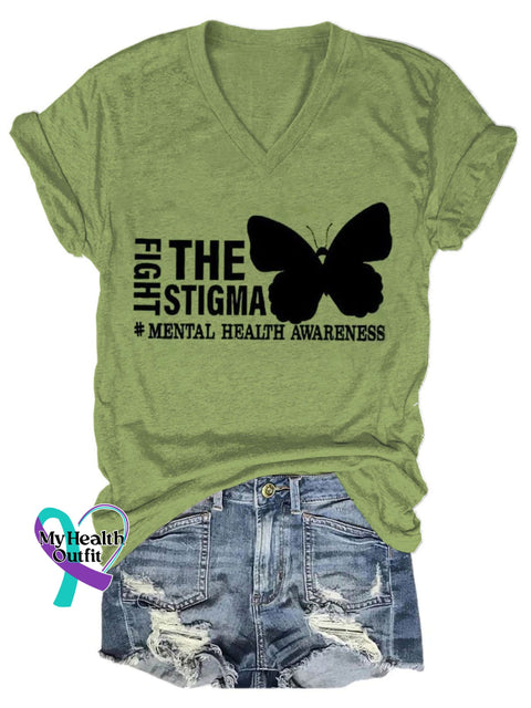 Fight The Stigma Mental Health Awareness Art Casual T-Shirt Green / S