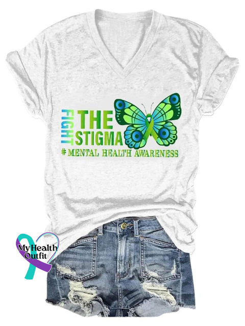 Fight The Stigma Mental Health Awareness Art Casual T-Shirt White / S