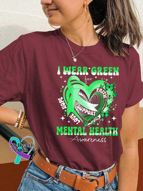 Fight The Stigma Mental Health Awareness Green Ribbon Heart T-shirt Red / S