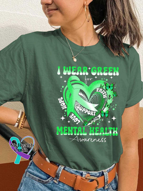 Fight The Stigma Mental Health Awareness Green Ribbon Heart T-shirt Green / S