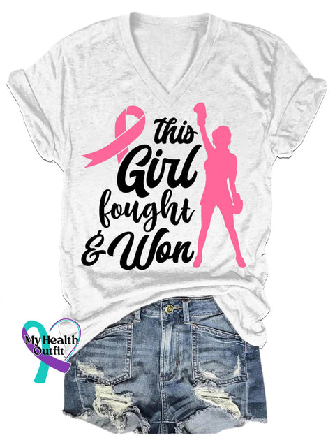 Fight With Breast Cancer Casual V-Neck Short Sleeve T-Shirt White / S