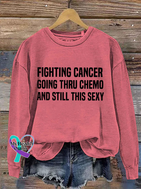 Fighting Cancer Art Print Pattern Casual Sweatshirt Pink / S