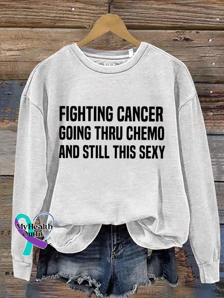 Fighting Cancer Art Print Pattern Casual Sweatshirt White / S