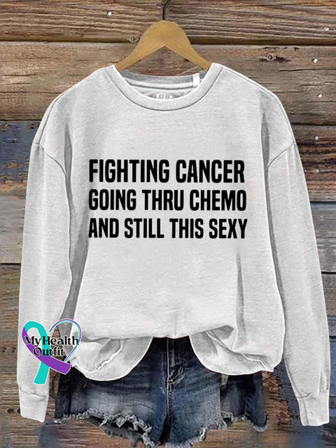 Fighting Cancer Art Print Pattern Casual Sweatshirt White / S