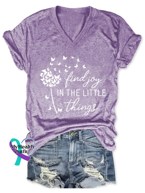 Find Joy In The Little Things Art Print Casual T-Shirt Purple / S