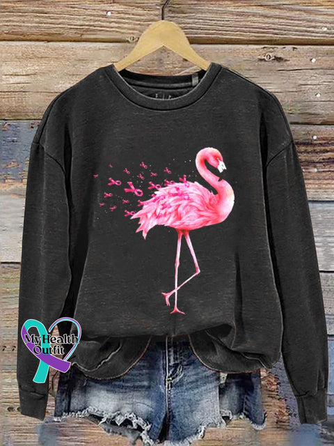 Flamingo Breast Cancer Awareness Casual Sweatshirt Black / S