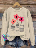 Flora Art Vintage Print Casual Sweatshirt Apricot / S