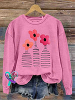 Flora Art Vintage Print Casual Sweatshirt Pink / S