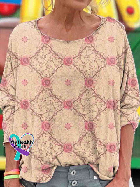 Flora Breast Cancer Awareness Art Print Casual Long Sleeve T shirt Multicolor / S