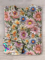 Flora Breast Cancer Awareness Art Print Knit Pullover Sweater Multicolor / S