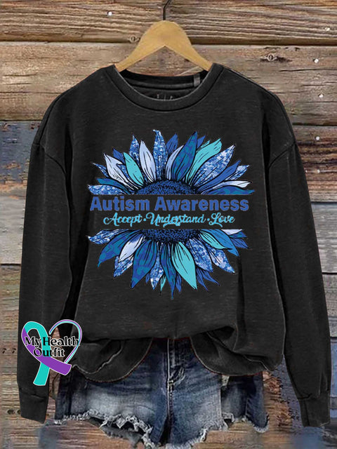 Floral Accept Understand Love Autism Awareness Casual Sweatshirt Black / S