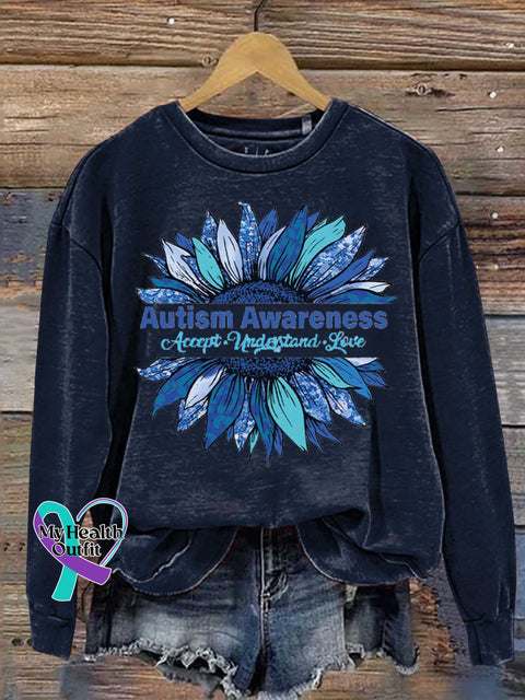Floral Accept Understand Love Autism Awareness Casual Sweatshirt Blue / S