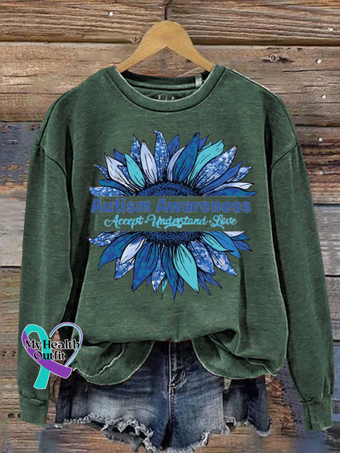 Floral Accept Understand Love Autism Awareness Casual Sweatshirt Green / S