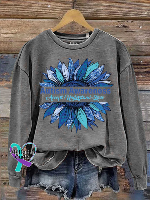 Floral Accept Understand Love Autism Awareness Casual Sweatshirt Grey / S