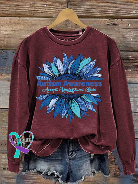Floral Accept Understand Love Autism Awareness Casual Sweatshirt Red / S