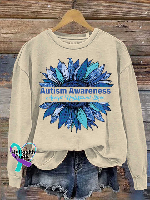 Floral Accept Understand Love Autism Awareness Casual Sweatshirt Sand / S