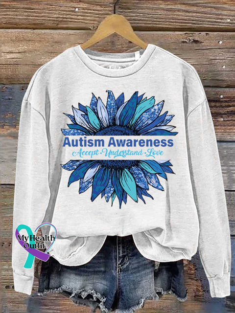 Floral Accept Understand Love Autism Awareness Casual Sweatshirt White / S