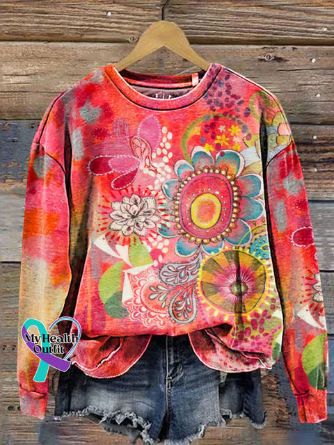 Floral Art Print Casual Sweatshirt Multicolor / S