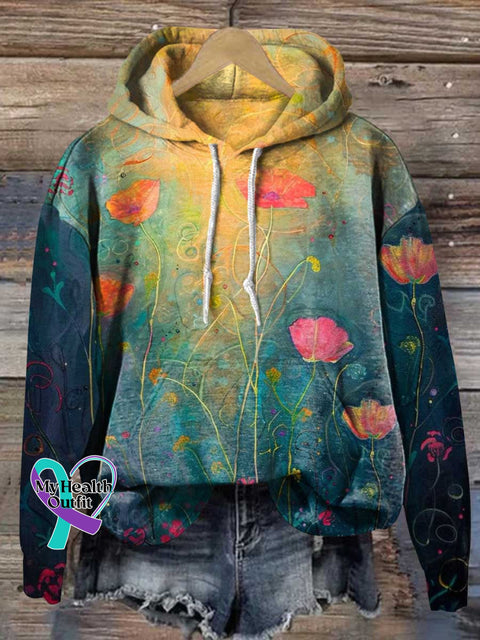 Floral Casual Hoodie Sweatshirt Multicolor / S