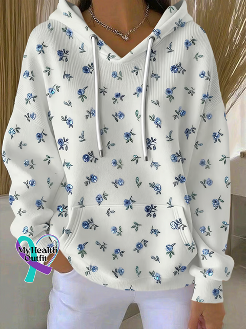 Floral Diabetes Awareness Cotton Casual Hoodie Sweatshirt Multicolor / S