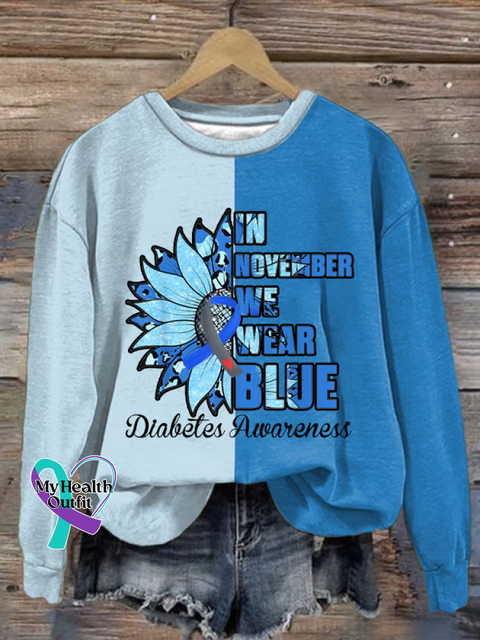 Floral Diabetes Awareness Print Casual Sweatshirt LightBlue / S