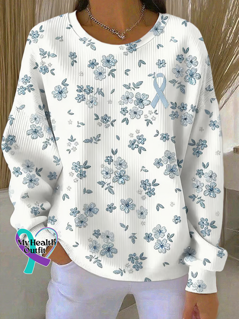 Floral Diabetes Awareness Print Casual Sweatshirt Multicolor / S