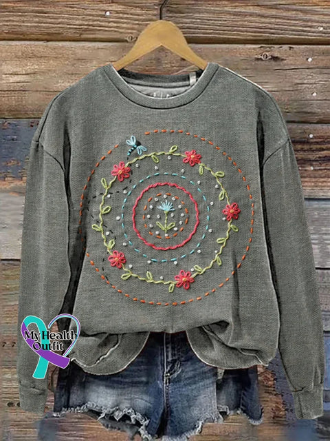 Floral Dragonfly Print Casual Sweatshirt Multicolor / S