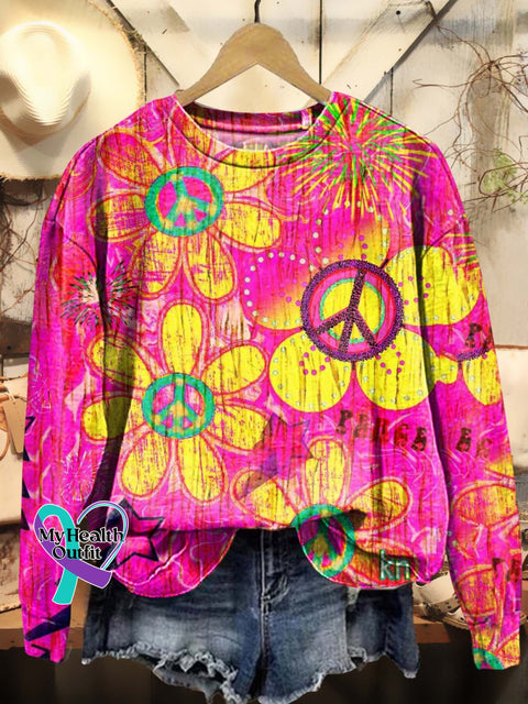 Floral Hippie Art Print Sweatshirt Multicolor / S