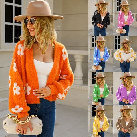 Floral Open Front Fuzzy Cardigan