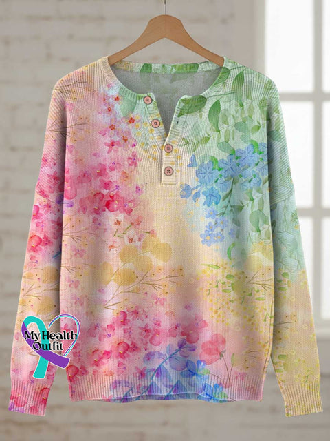 Floral Print Buttoned Cardigan Sweater Multicolor / S