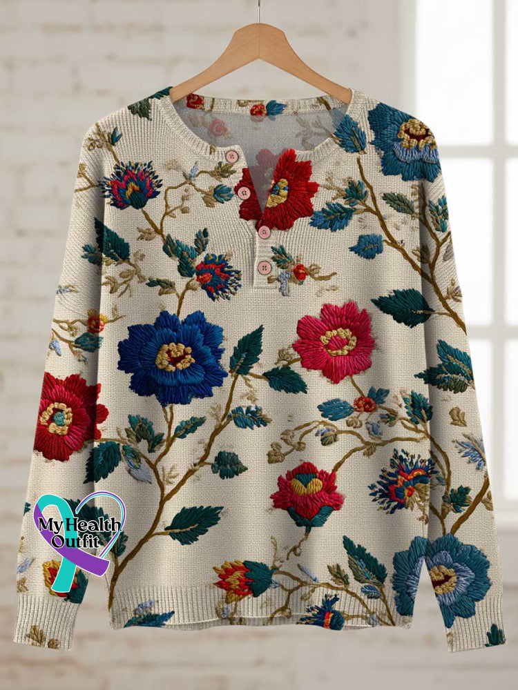 Floral Print Buttoned Cardigan Sweater Multicolor / S