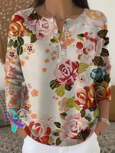 Floral Print Buttoned Cardigan Sweater Multicolor / S