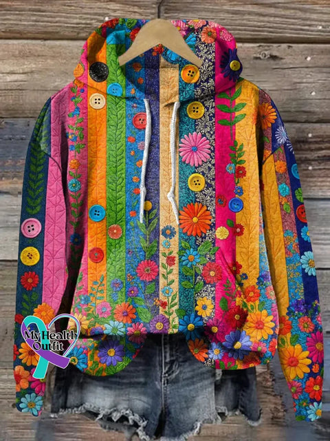 Floral Print Casual Hoodie Sweatshirt Multicolor / S