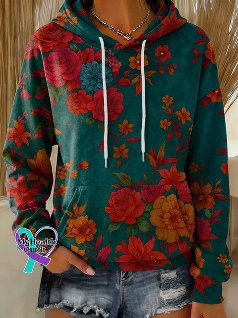 Floral Print Casual Hoodie Sweatshirt Multicolor / S