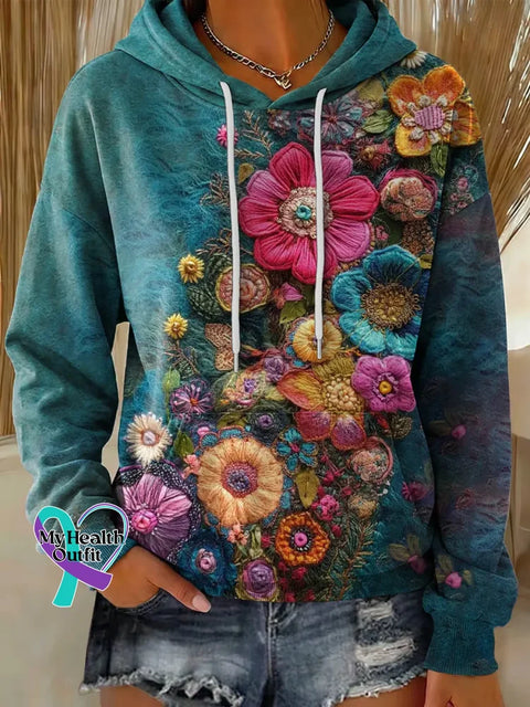 Floral Print Casual Hoodie Sweatshirt Multicolor / S