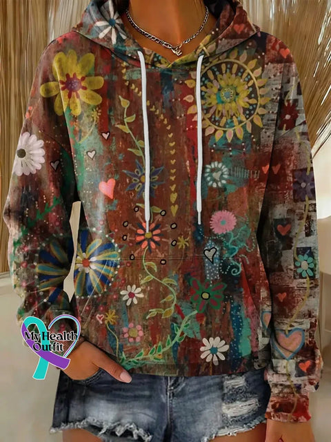 Floral Print Casual Hoodie Sweatshirt Multicolor / S