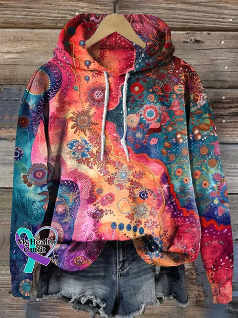Floral Print Casual Hoodie Sweatshirt Multicolor / S