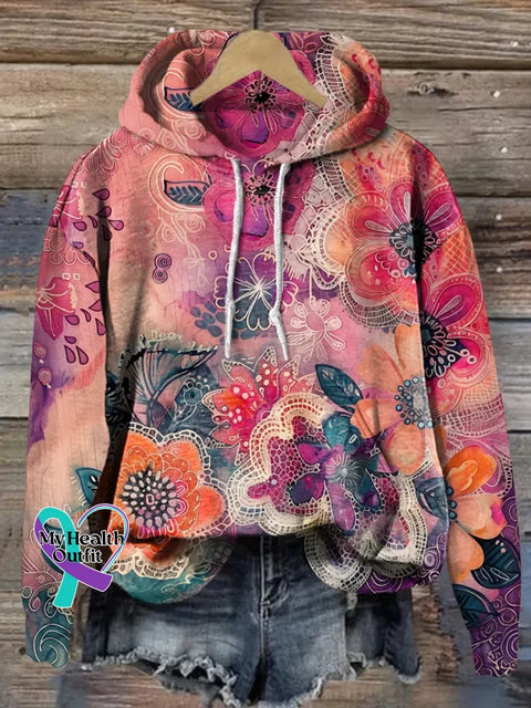 Floral Print Casual Hoodie Sweatshirt Multicolor / S