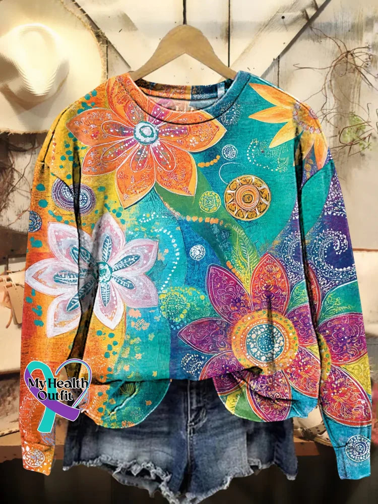 Floral Print Casual Sweatshirt Multicolor / S