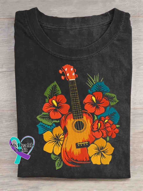 Flower and Music Art T-shirt Black / S