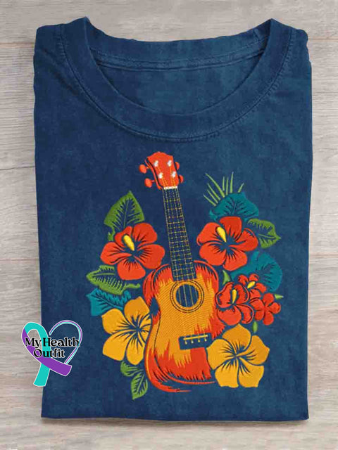 Flower and Music Art T-shirt Blue / S