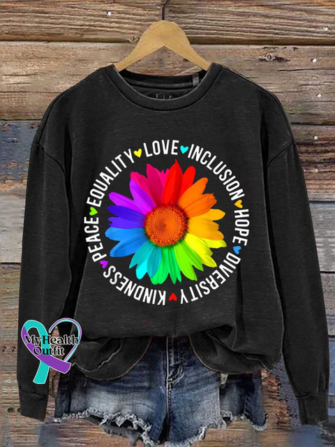 Flower Kindness Peace Equality Rainbow Flag Lgbtq Ally Pride Casual Sweatshirt Black / S