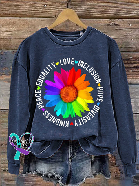 Flower Kindness Peace Equality Rainbow Flag Lgbtq Ally Pride Casual Sweatshirt Blue / S
