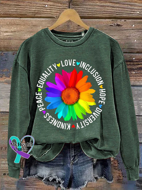 Flower Kindness Peace Equality Rainbow Flag Lgbtq Ally Pride Casual Sweatshirt Green / S